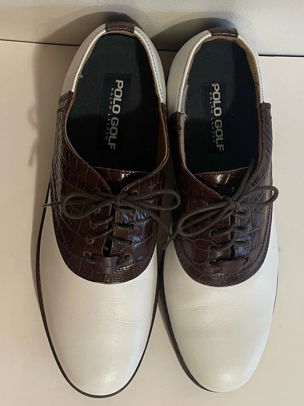 Polo by Ralph Lauren White and Brown Two-Tone Oxford golf shoes